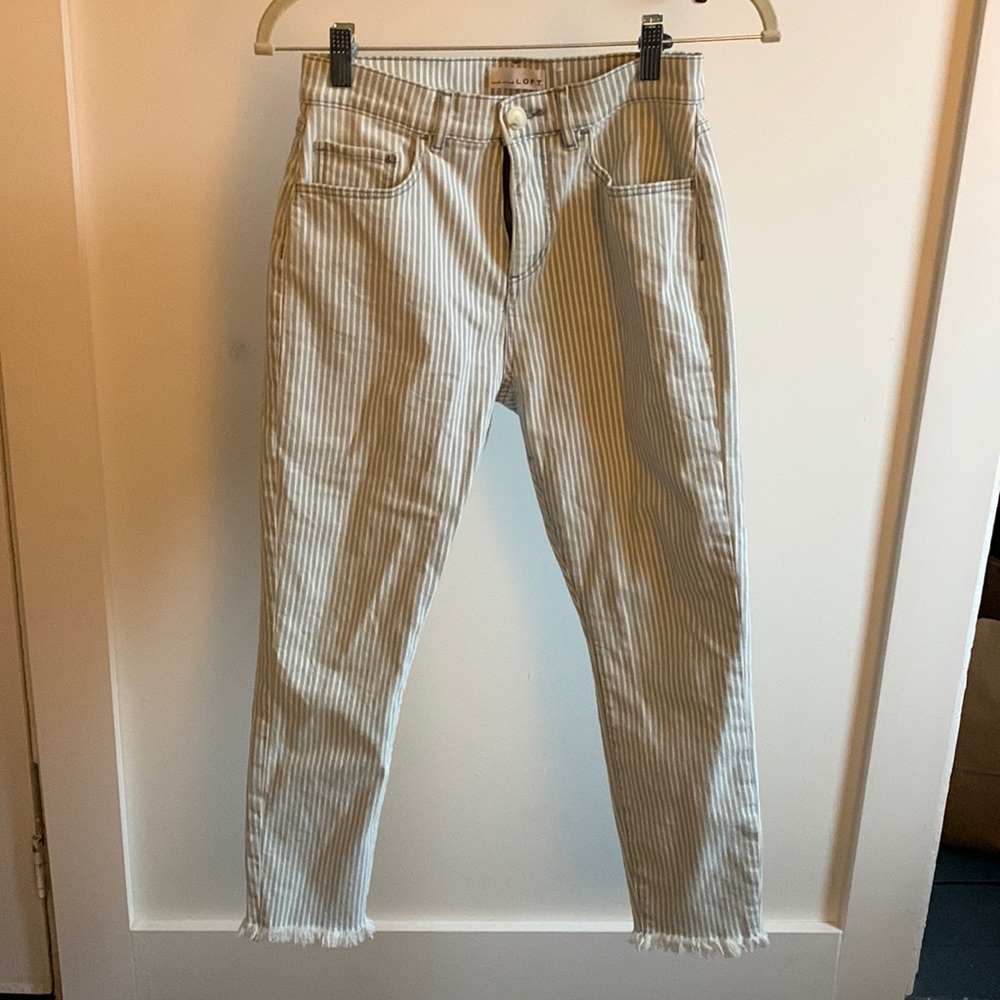 Loft High Waist Skinny Crop Blue/White Striped Pants